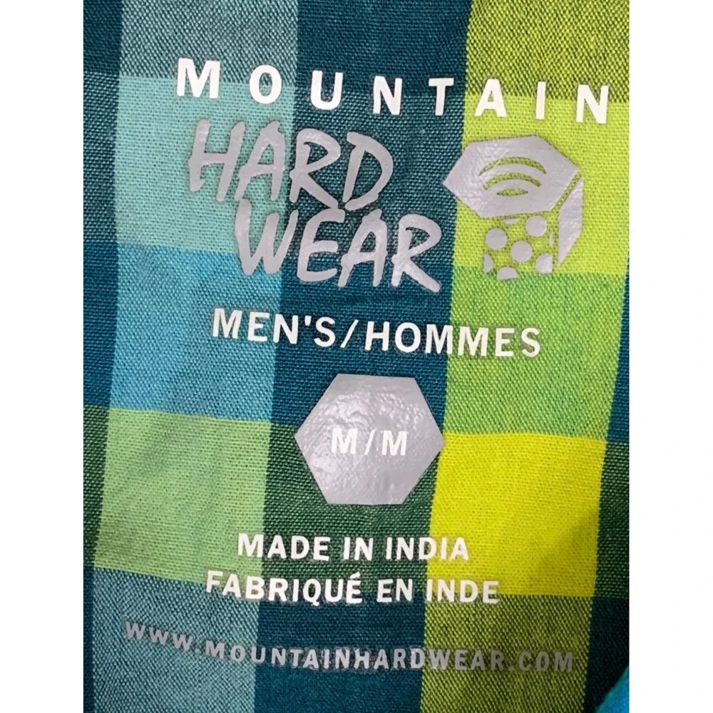 Mountain Hardwear Men's M Plaid Short Sleeve Button Down Shirt Blue Green